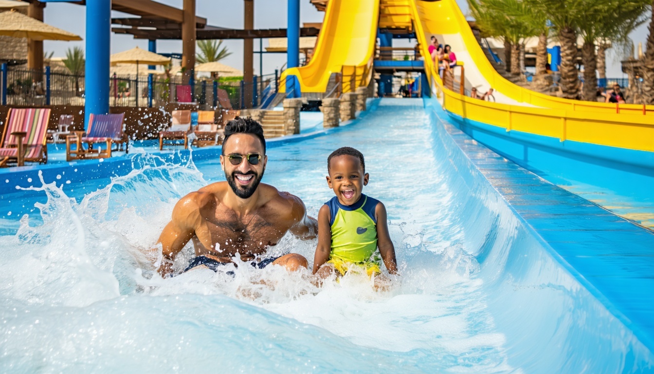 Family enjoying the wave pool at Water Park Dubai