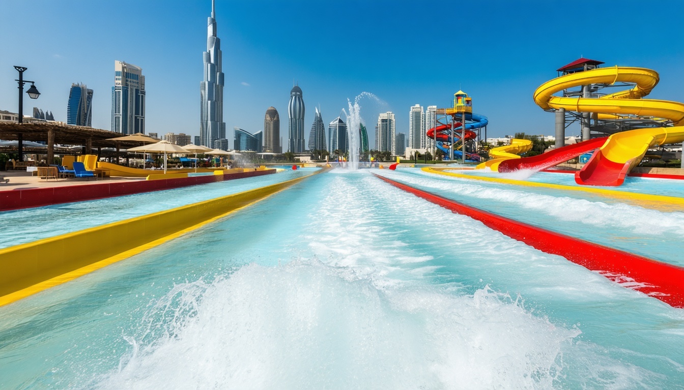 Expansive wave pool at Water Park Dubai